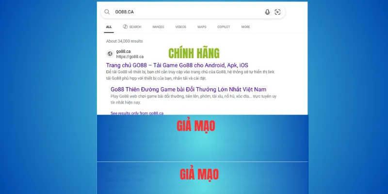Go88 thật – chỉ có go88.com và go88.ca là miền hợp pháp 3 Cách nhận diện Go88 giả